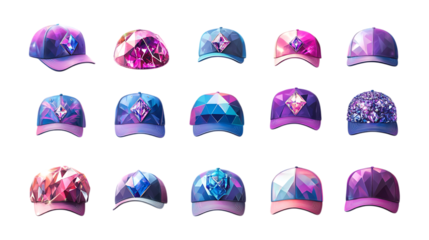 Pack of Cap Set Against Transparent Background for Fashion Branding, Sports Merchandise, or Casual Wear Designs