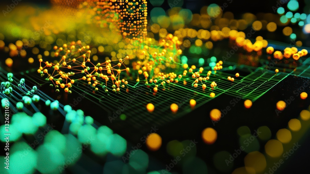 Poster data stream: an abstract representation of data flow, highlighted with vibrant colors, showcasing th
