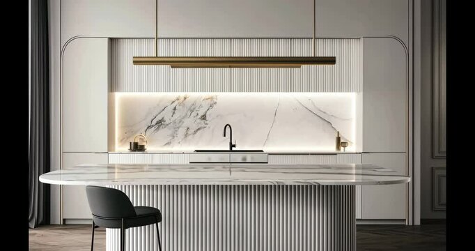 High-End Kitchen Interior with Fluted Cabinetry and Elegant Finishes
