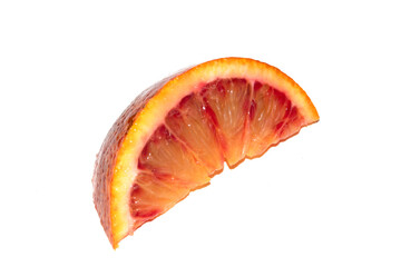 Blood Red Orange Slice Piece Fruit Cut Juicy Close up on White Background
