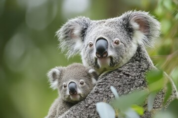 Fototapeta premium Adorable Mother Koala Carrying Baby on Her Back.