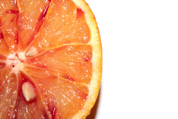 Blood Red Orange Slice Piece Fruit Cut Juicy Close up on White Background