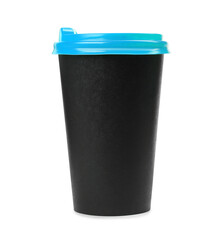 One black paper takeaway cup on white background