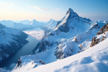 Panoramic snow-dusted Stokknes peaks from above, Iceland, texture, icy peaks