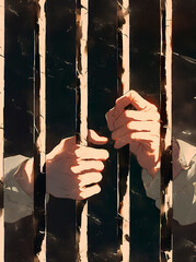Illustration of hands gripping prison bars in despair