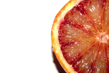 Blood Red Orange Slice Piece Fruit Cut Juicy Close up on White Background