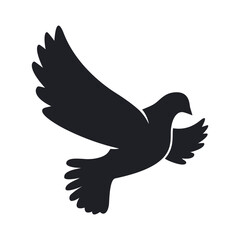 beautiful flying peace dove pigeon bird outstretched wings silhouette vector isolated on transparent background