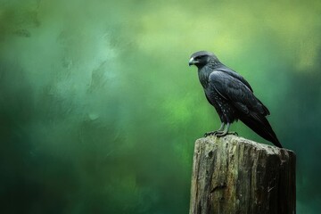 Black Gyrfalcon: Majestic Bird of Prey Perched on Old Tree Stump in Natural Background