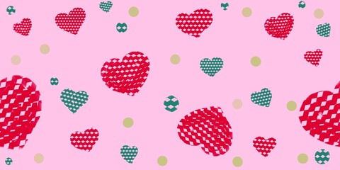 Valentines background of hand-drawn abstract heart shape. Rough red hearts, pink, green, pastel, vintage, old-school, love, cute, art style concepts for cover, wallpaper, texture. Pink love background