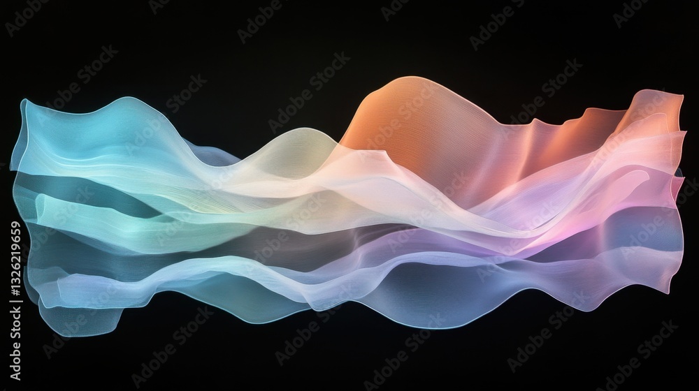Poster abstract gradient waveform luminous mesh fabric on black background