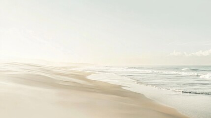 Obraz premium Serene Coastal Scene Soft Waves and Sandy Beach in Muted Tones