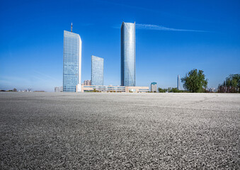Modern Urban Skylines Against a Clear Blue Sky