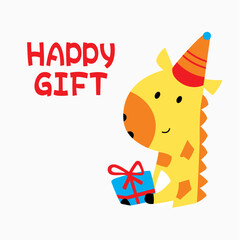 Happy gift giraffe birthday hand drawn illustration