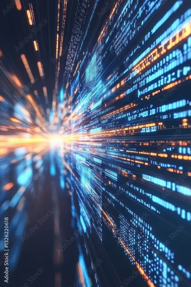 Poster abstract representation of digital data flow with vibrant light trails