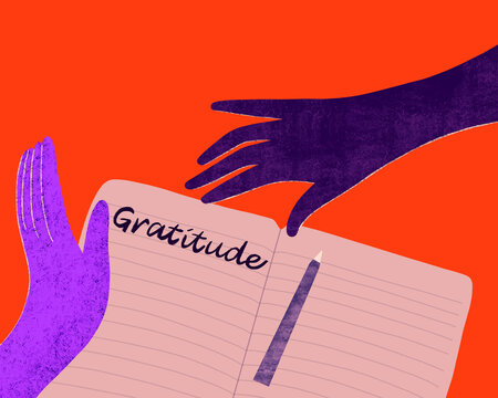 Journal writing highlighting gratitude. Practicing gratitude through journaling