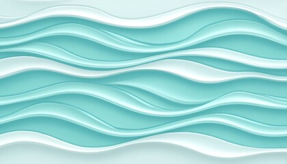 3D Rendered Seamless, Delicate, Pastel Aqua Wave Pattern, Minimalist Abstract Background for Text