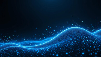 Obraz premium Glowing blue dots form a wave-like pattern against a dark backdrop, suggesting a futuristic or technological theme.