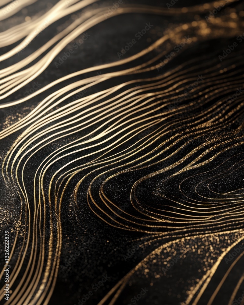 Poster elegant abstract background with golden waves and black texture, luxurious design element.