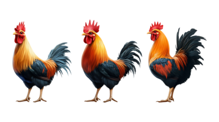 Pack Chicken with Red Beak Set Against Transparent Background for Farm Illustrations, Poultry Branding, or Animal Designs