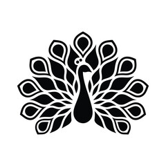 Elegant Black and White Peacock Silhouette Design, Peacock icon, Peacock logo, Peacock vector silhouette.
