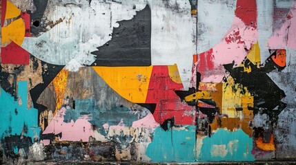 Fototapeta premium Urban Decay Abstract Wall Art with Layers of Peeling Paint and Geometric Shapes.
