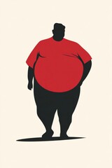 Minimalist illustration depicting obesity with a figure in a red shirt against a white background