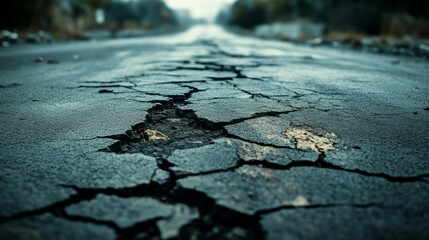 Road damage event urban area photography cracked surface low angle infrastructure concerns