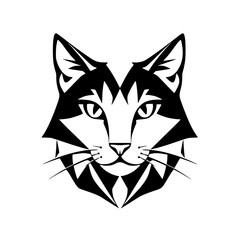 Symmetrical Black and White Cat Portrait: Geometric Design with Bold Lines, Intense Eyes, and a Modern, Minimalist Aesthetic.