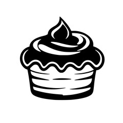 Bold Black and White Cupcake Illustration: A Detailed, Graphic Representation of a Swirled Icing Cupcake on White Background.