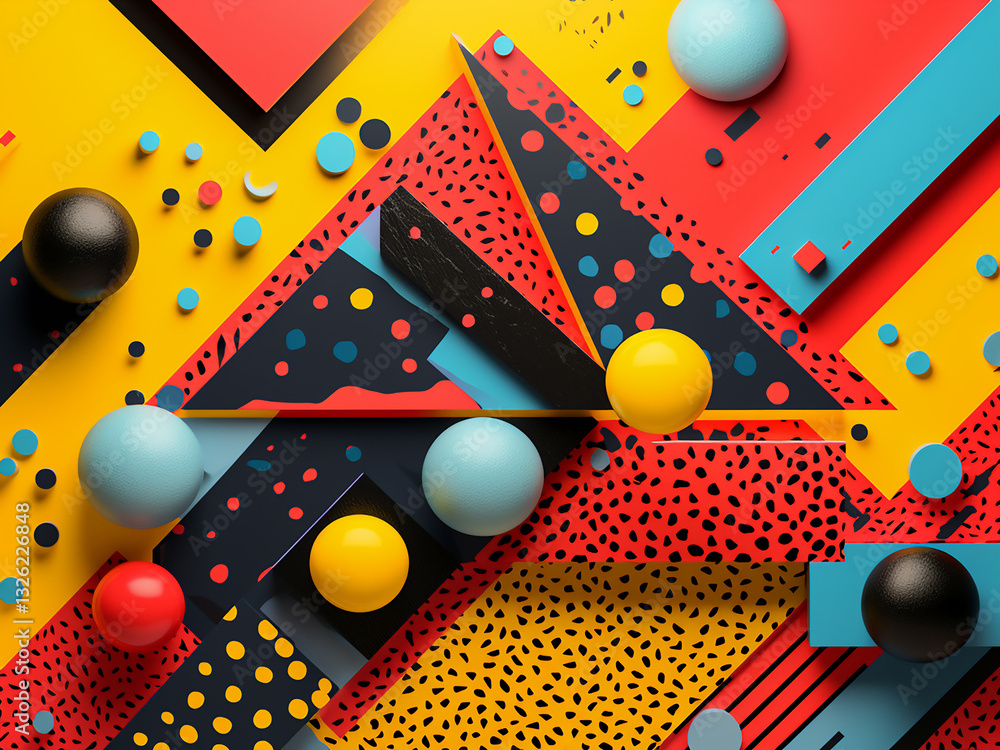 Poster 80s memphis style design with clashing geometric patterns expressing energy and creative freedom