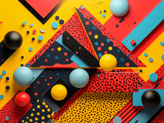 80s Memphis style design with clashing geometric patterns expressing energy and creative freedom