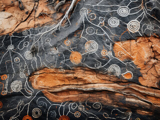 Aboriginal bark painting with colors telling stories and preserving earth�s cultural heritage