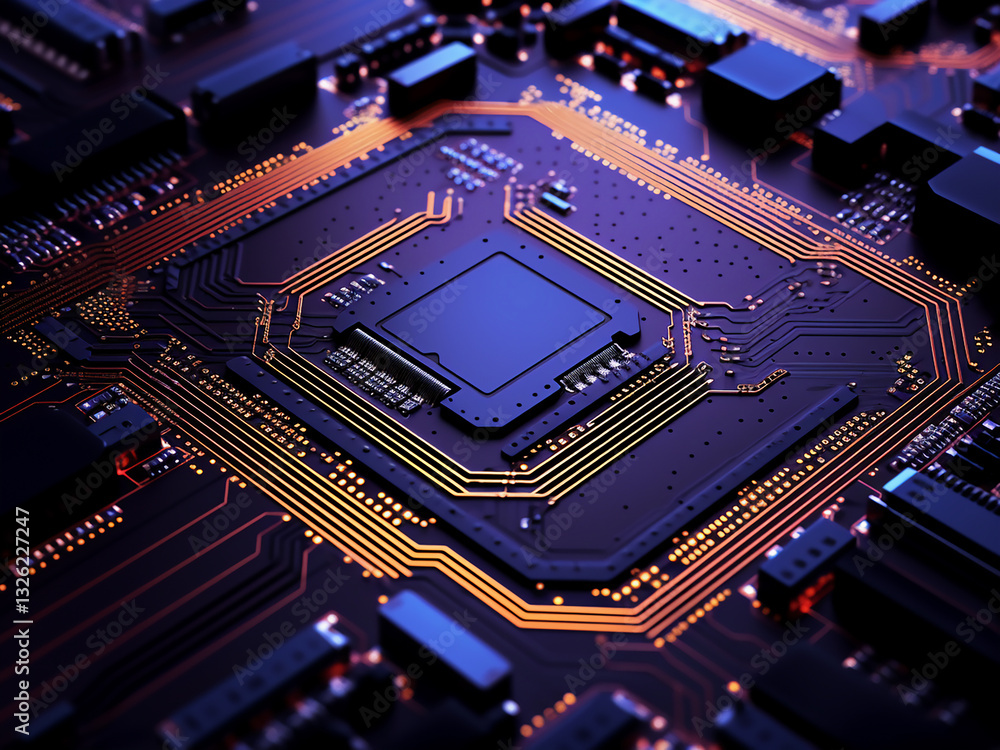 Poster circuit-like abstract pattern of a computer chip in a tech-inspired design