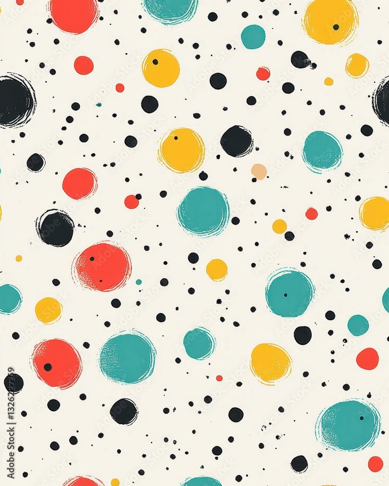 Poster vibrant polka dot pattern with brushstroke texture colorful abstract background.