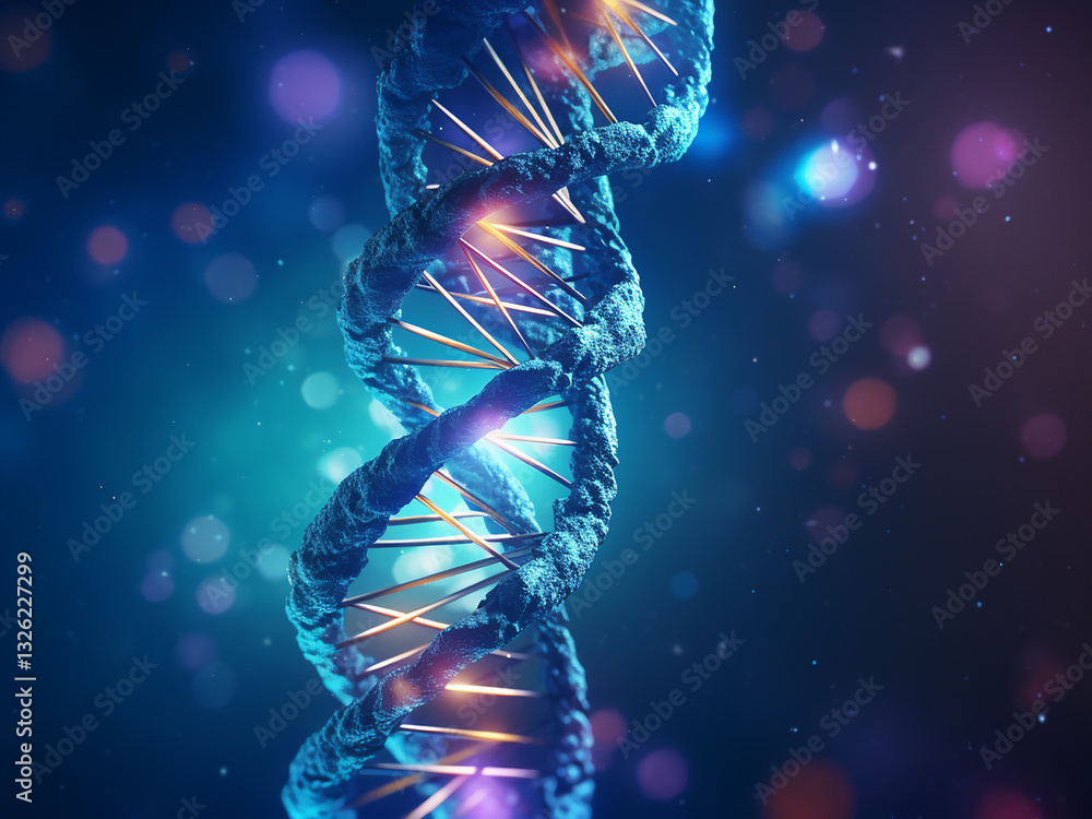 Poster scientific cool tones with abstract dna helix and intertwining lines
