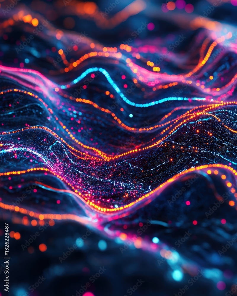 Poster surreal wave of light flowing gracefully through an ethereal space in a mesmerizing display of color