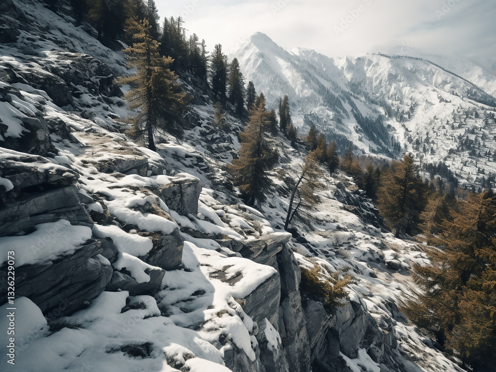 Poster alpine avalanche paths with protective forests defense structures visible snow managed
