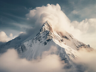 Alpine clouds gathering at summit capturing mountain weather changing