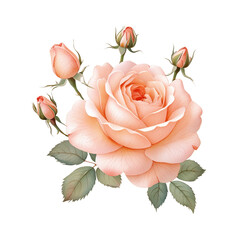 Flower isolated on white. Elegant Watercolor Rose Bouquet with Buds on Transparent Background for wedding invitation, greeting card, print design. Clipart PNG.
