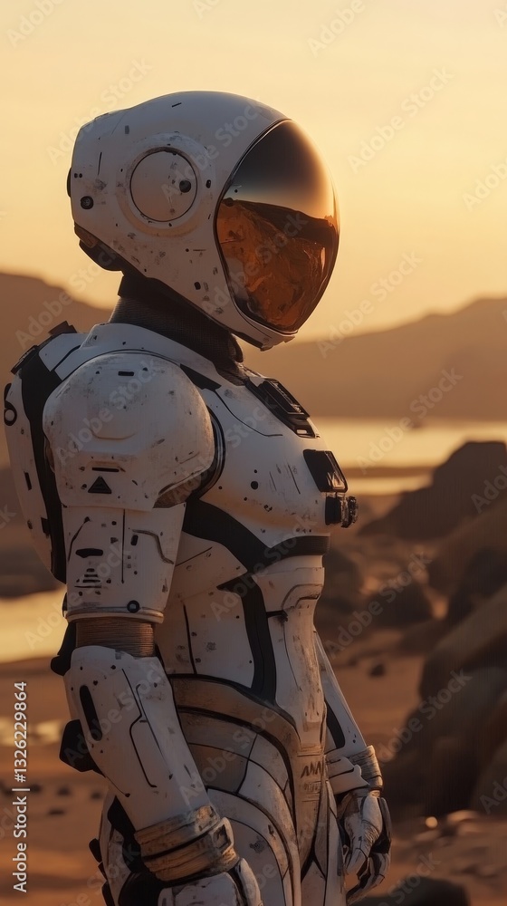 Poster astronaut in a space suit floating in the vastness of outer space with stars and galaxies surroundin