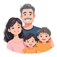 Vsai happy family smiling together, father, mother and children showing love and happiness