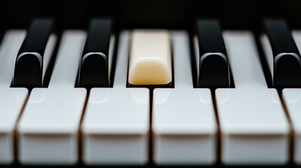 A close-up view of a black and white piano keyboard, showcasing the ivory keys with a classic and musical feel, perfect for a concert or jazz performance, capturing the harmony and sound of the instru