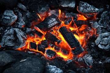 Outdoor charcoal fire embers glowing intensely