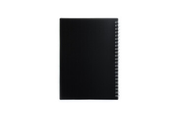 Black spiral notebook isolated on white background,  Blank notebook 