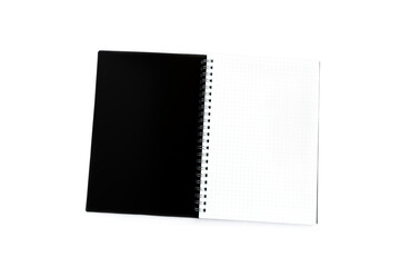 Black spiral notebook isolated on white background,  Blank notebook 