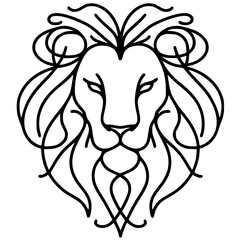 One line lion portrait silhouette