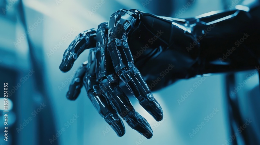 Poster futuristic robot hand displaying advanced mechanical features and intricate design elements
