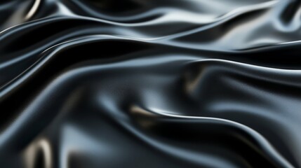 Fototapeta premium Flowing black silk fabric studio textile detail artistic environment close-up view elegance concept