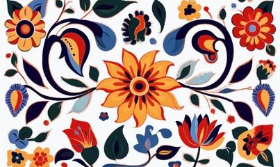 Colorful Asian Style Floral Paisley Vector Pattern for Decorative Textiles