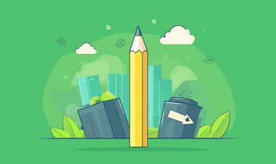 Obraz premium Large Pencil Icon with Recycling and Sustainability Concept in Minimalist Vector Style